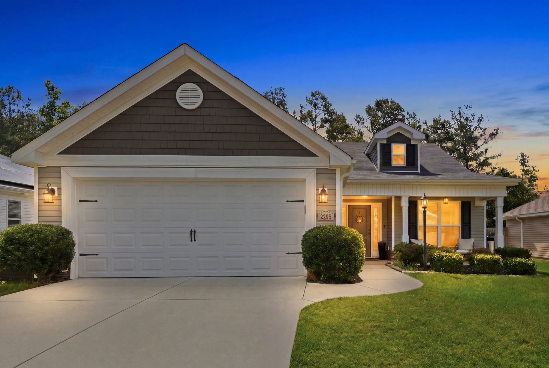 The same craftsman home edited to look like dusk